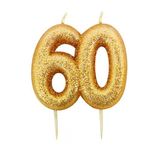 No 60 - Gold Glitter Numeral Moulded Cake Candle
