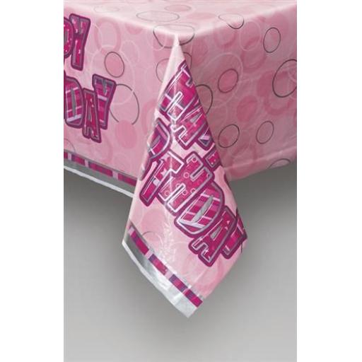 Happy Birthday Pink Plastic Table cover 54 x 84 inch
