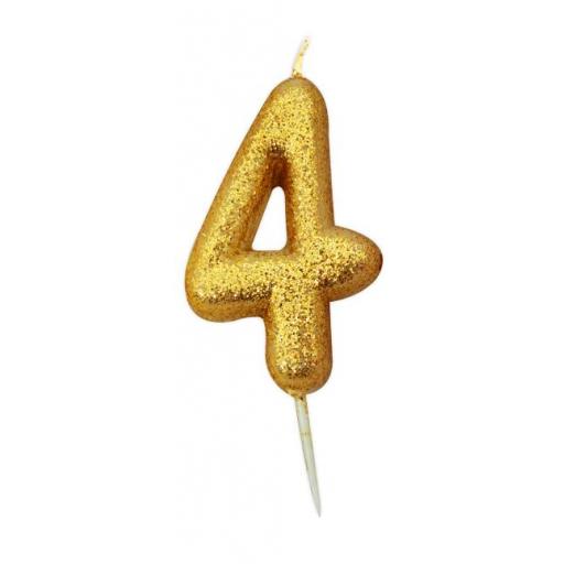 No 4 - Gold Glitter Numeral Moulded Cake Candle