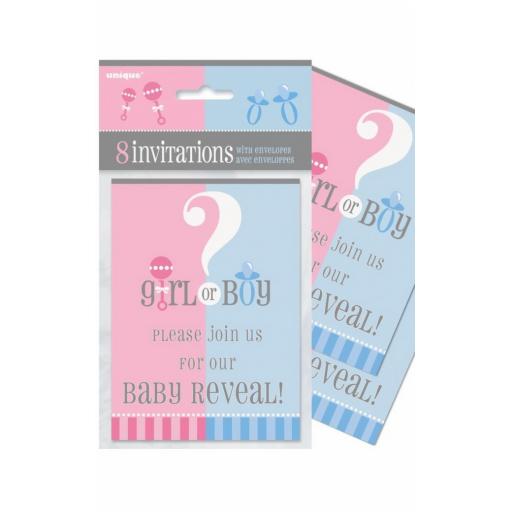 Gender Reveal Baby Shower Party Invitations 8 set