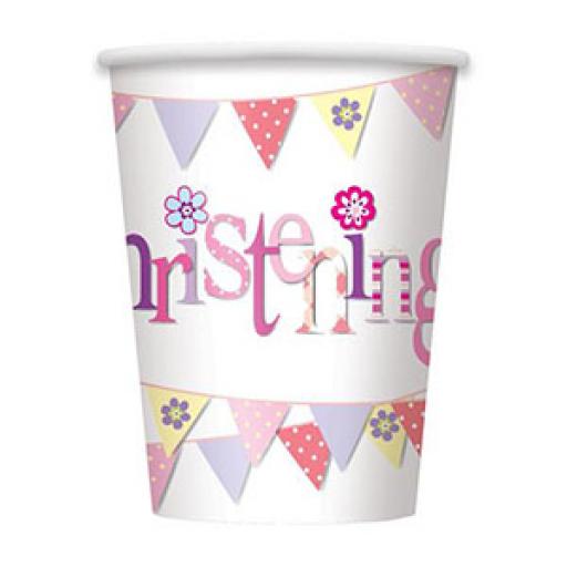 Pink Bunting Christening Party Paper Cups 8ct 9oz