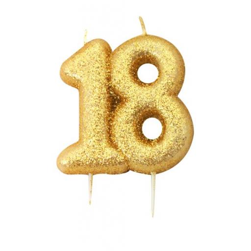 No 18 - Gold Glitter Numeral Moulded Cake Candle