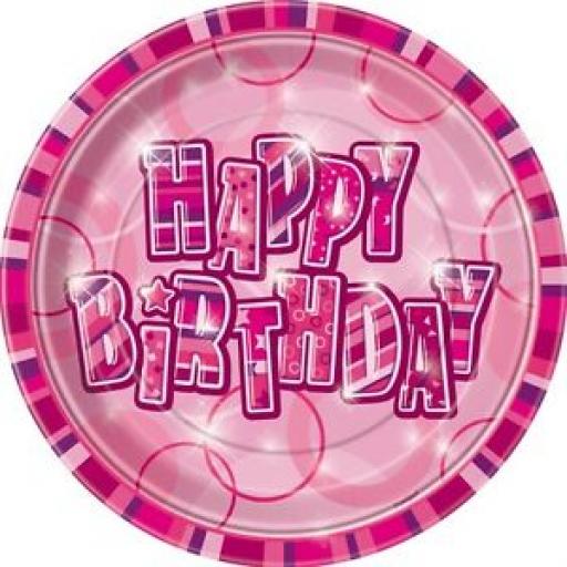 Pink Glitz Happy Birthday Paper Party Plates 8ct 22cm