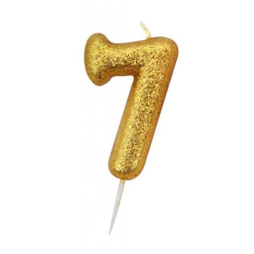No 7 - Gold Glitter Numeral Moulded Cake Candle