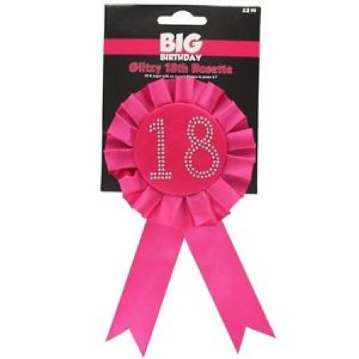 Glitzy 18th Rosette Badge Pink With Diamonte