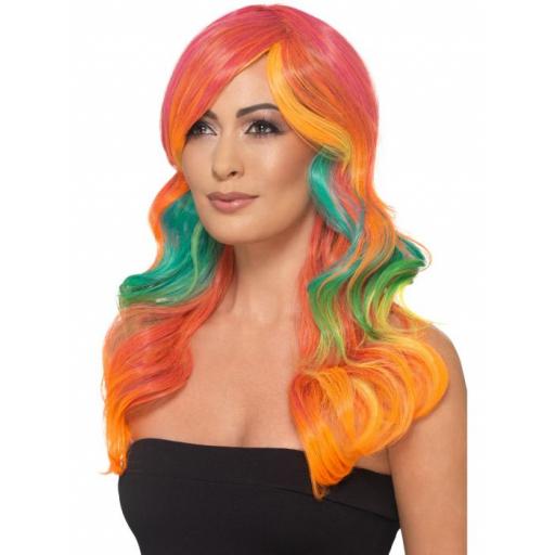 Fashion Rainbow Wig, Wavy, Long, Multi-Coloured, Heat Resistant/ Styleable