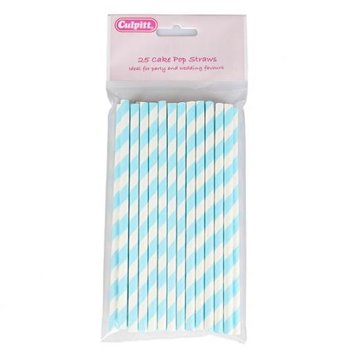 Candy Stripe Cake Pop Straws - Blue 25 piece