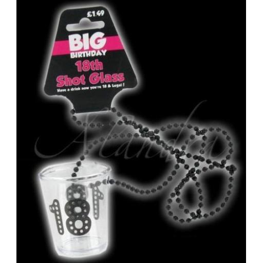 Black & Clear 18th Birthday Party Shot Glass on Black Beaded Chain