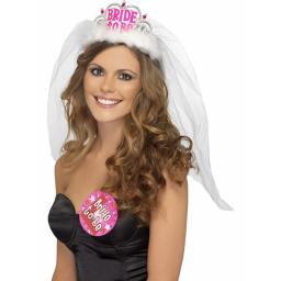 Bride to Be Tiara with Veil with Pink Lettering