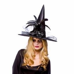 Deluxe Witches Hat with feathers Black