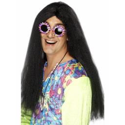 Hippy Wig, Black, Long with Centre Parting