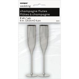 Plastic Silver Mini Champagne Flutes 2pcs