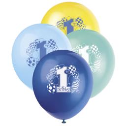 1st Birthday Boy Latex Asstd Col Balloons 8ct 12in