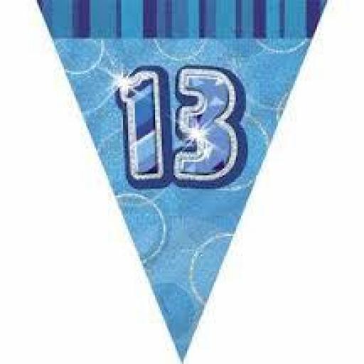 Blue Glitz Flag Banner 13th Birthday 9Ft Long