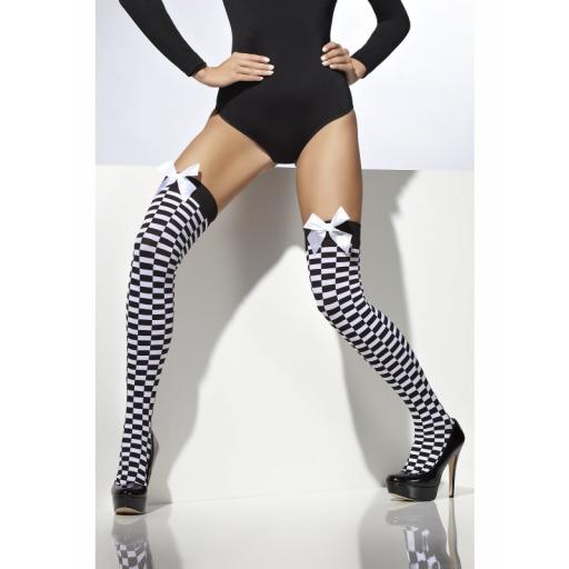 Opaque Hold Ups Check Print & Bows