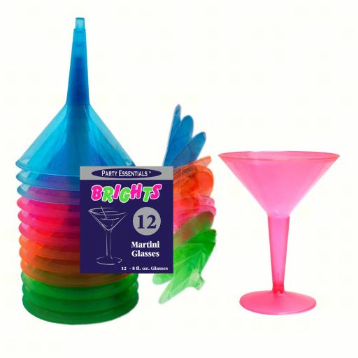 12 Pcs Martini Glasses Assorted Neon Bright