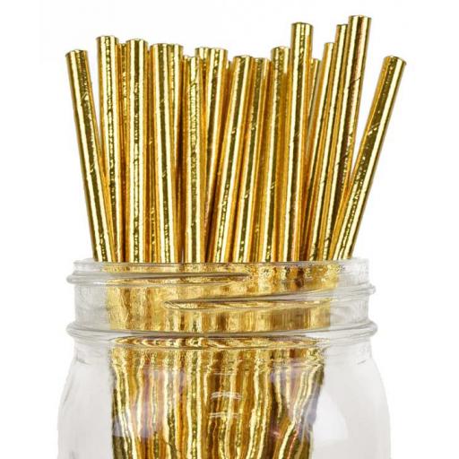 Gold Metallic Paper Straws 16pcs