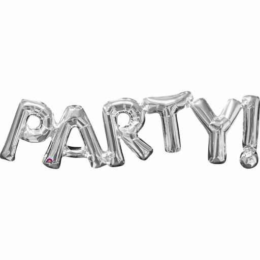 Party! Air Fill Phrase Silver Supershape Foil Balloon 33x9inch