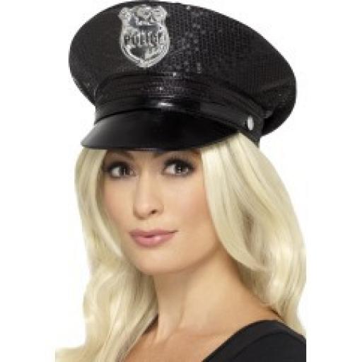 Fever Sequin Police Hat Black