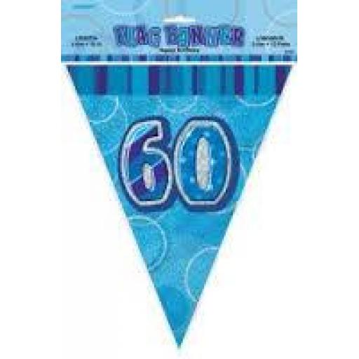 Flag Banner Blue Glitz 60th Birthday 3.6m