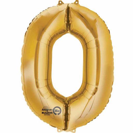 Number 0 Gold Minishape Foil Balloon 16"/40cm Air-Fill
