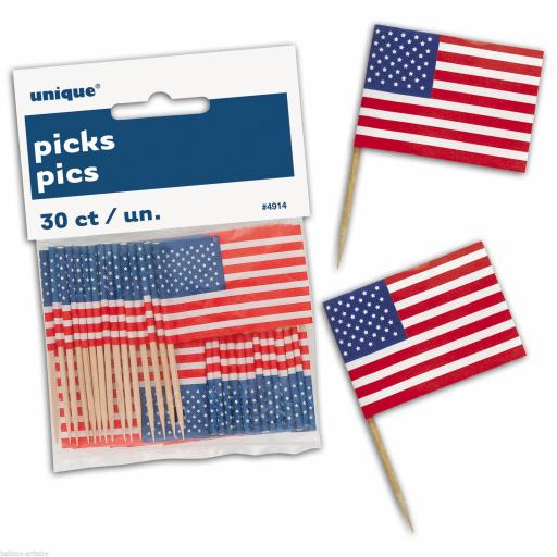 30 American USA Star Stripes Patriotic Party Snack Flag Picks