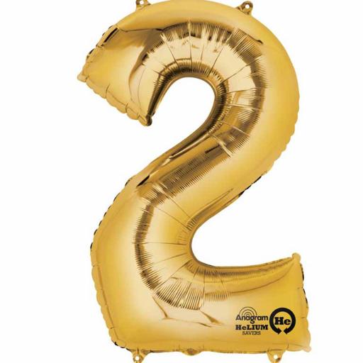 Number 2 Gold Minishape Foil Balloons 16"/40cm Air-Fill