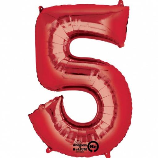 Number 5 Red SuperShape Foil Balloon 34 in tall