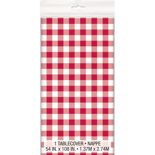 Red Gingham Table Cloth - Plastic 54x108 inch