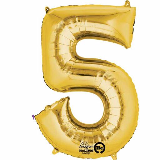 Number 5 Gold Minishape Foil Balloons 16"