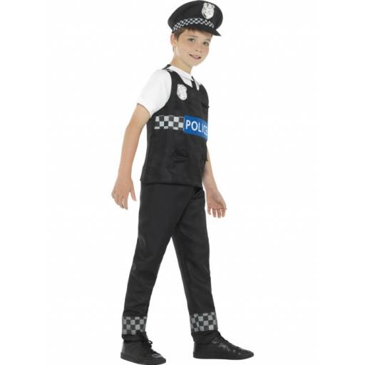 Cop Costume, Black & White, with Top, Trousers & Hat Children Size Small Age 4-6