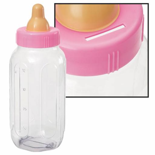 28cm Pink Fillable Bottle Bank Baby Shower