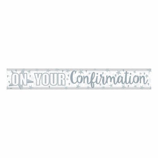 On Your Confirmation Silver Holographic Foil Banner 2.7m