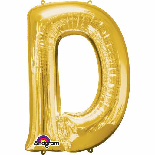 Letter D Supershape Gold Foil Balloon 34"/"86cm