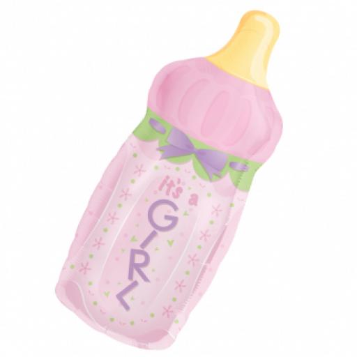 Baby Bottle Girl SuperShape Foil Balloon 13"/33cm w x 31"/79cm