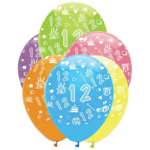 Age 12 Printed Helium Quality Latex Balloons Pack of 6