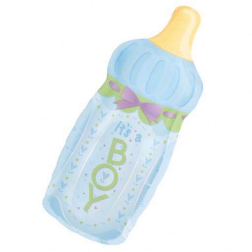 Baby Bottle Boy SuperShape Foil Balloon 13"/33cm w x 31"/79cm