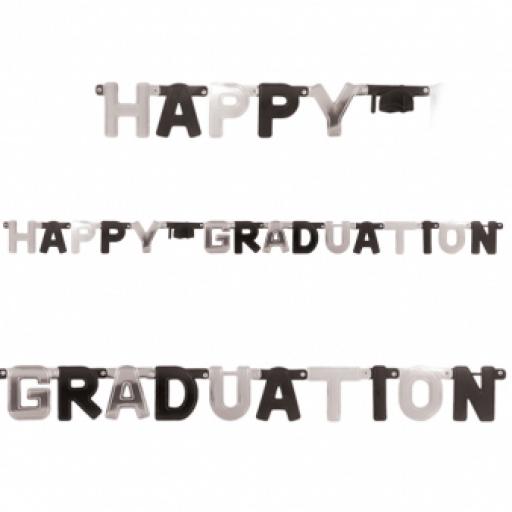 Black & Silver Happy Graduation Foil Letter Banner 1.8m x 20cm