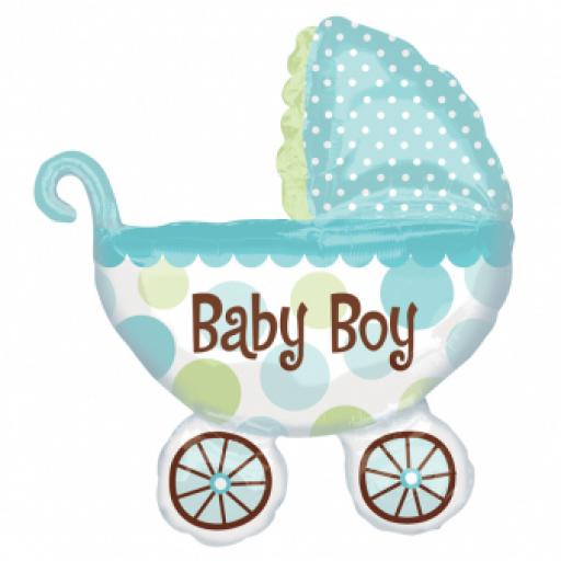 Baby Buggy Boy SuperShape Foil Balloon 28"/71cm w x 31"/79cm