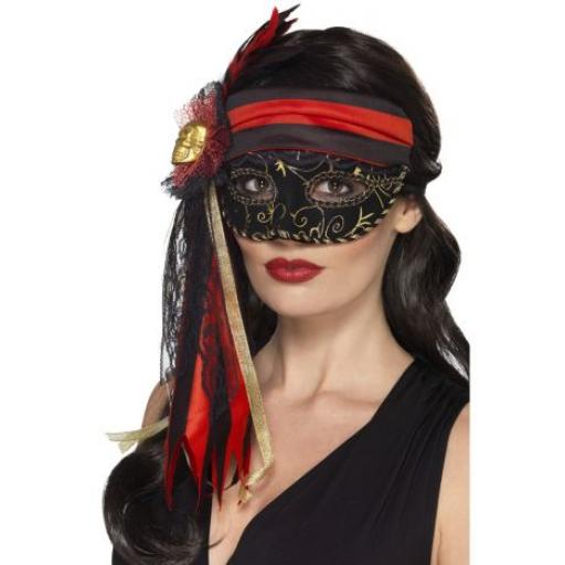 Masquerade Pirate Eyemask, Black with gold skull on the side