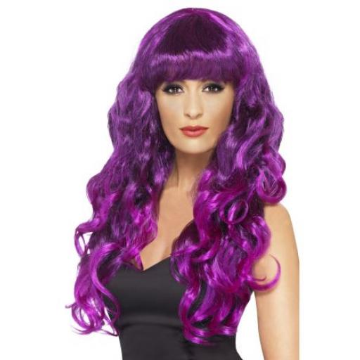 Siren Wig, Purple, Long, Curly & with Fringe