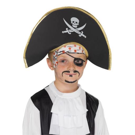 Pirate Captain Hat, Black, with Skull & Crossbones Kids Size