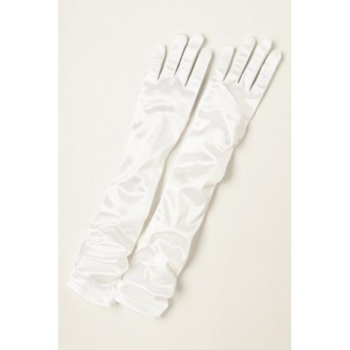 White Long Satin Evening Gloves