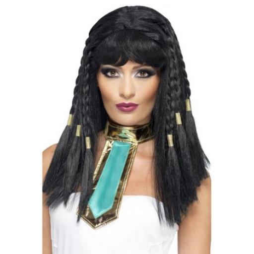 Cleopatra Wig Black Braided with Gold Trim