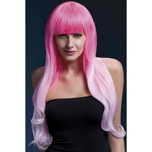 Fever Emily Wig, 2-Tone Pink, Long Soft Curl with Fringe, 28inch/71cm