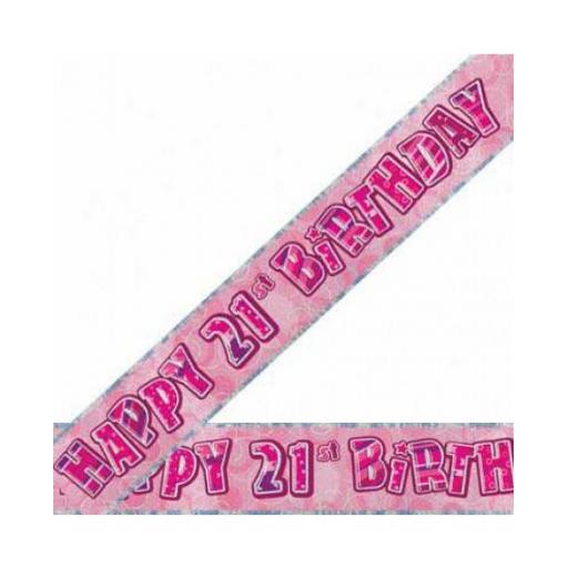 Happy 21th Birthday Pink Prismatic Banner 2.74m