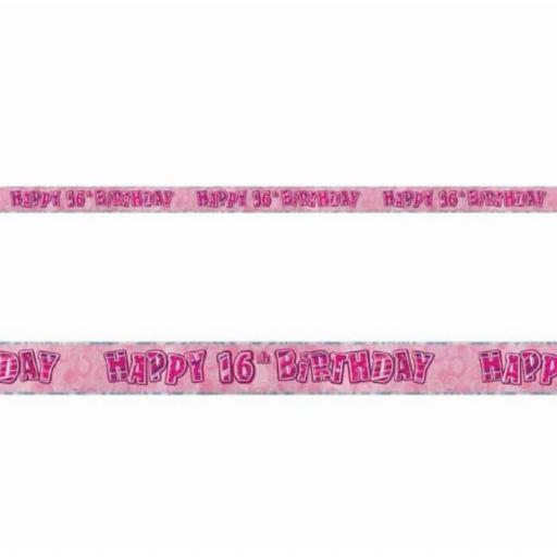 16th Happy Birthday Holographic Pink Banner 2.7 M Long