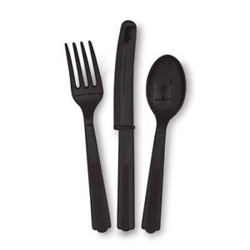 18 Midnight Black Plastic Cutlery