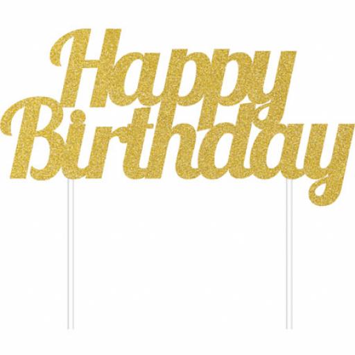 Happy Birthday Glitter Gold Cake Topper
