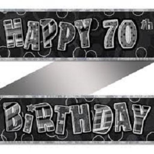 Happy 70th Birthday Black Prismatic Banner 2.74m